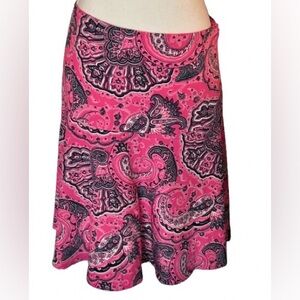 Ralph Lauren Paisley Skirt Aline Pink Navy Blue floral Sheer Medium Size 8